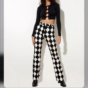Motel Rocks Zoven Flare Trouser in Harlequin Black & White